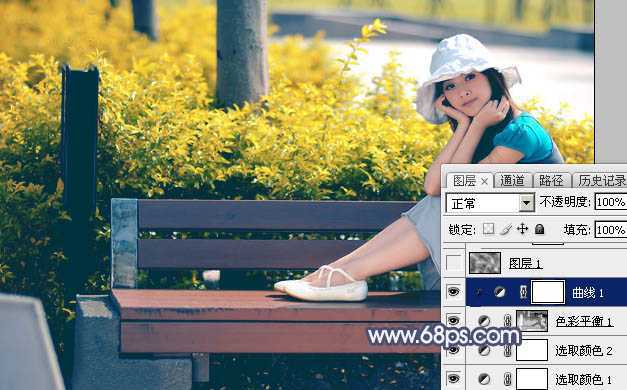 ‘Photoshop将秋季外景美女图片打造出清新的橙红色‘