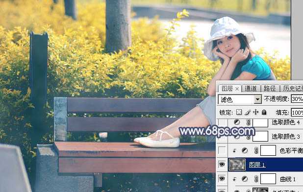 ‘Photoshop将秋季外景美女图片打造出清新的橙红色‘