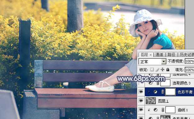 ‘Photoshop将秋季外景美女图片打造出清新的橙红色‘