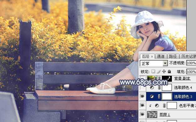 ‘Photoshop将秋季外景美女图片打造出清新的橙红色‘