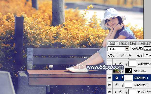 ‘Photoshop将秋季外景美女图片打造出清新的橙红色‘