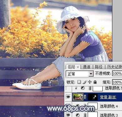‘Photoshop将秋季外景美女图片打造出清新的橙红色‘