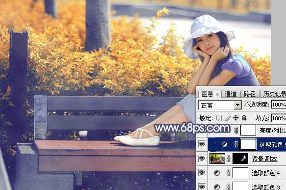 ‘Photoshop将秋季外景美女图片打造出清新的橙红色‘