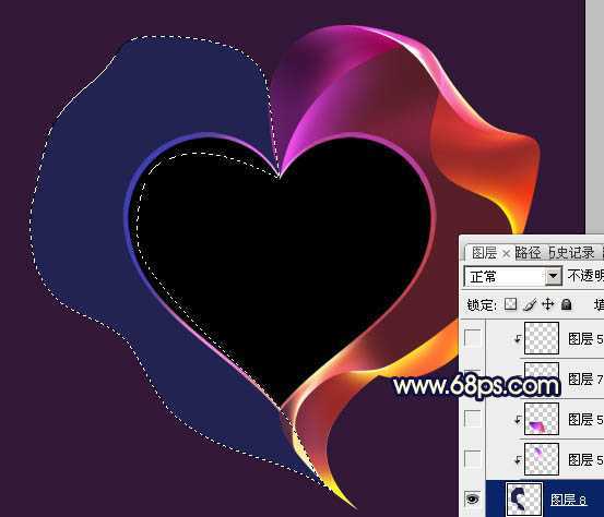 ‘Photoshop制作出漂亮的彩带立体感心形效果‘