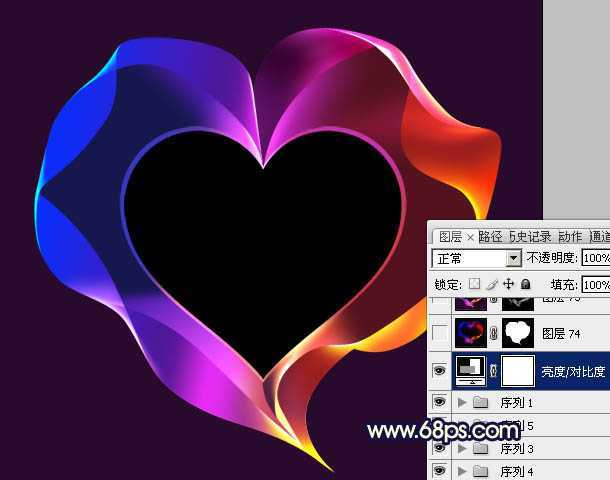 ‘Photoshop制作出漂亮的彩带立体感心形效果‘