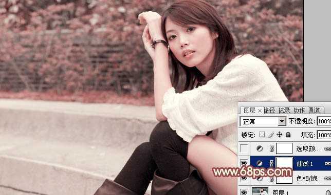 ‘Photoshop为外景美女图片调制出甜美的淡红色‘
