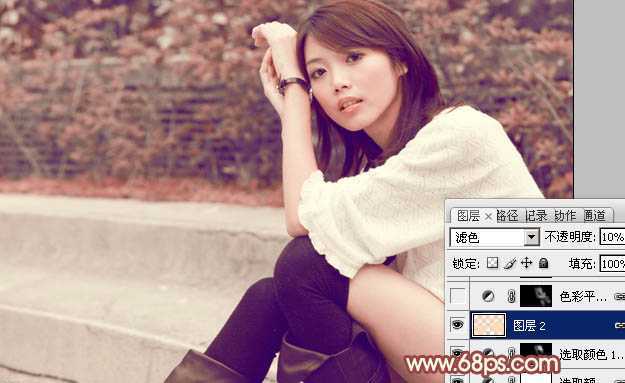 ‘Photoshop为外景美女图片调制出甜美的淡红色‘