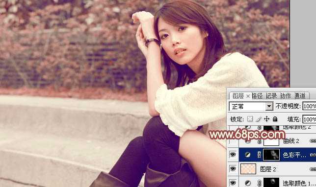 ‘Photoshop为外景美女图片调制出甜美的淡红色‘