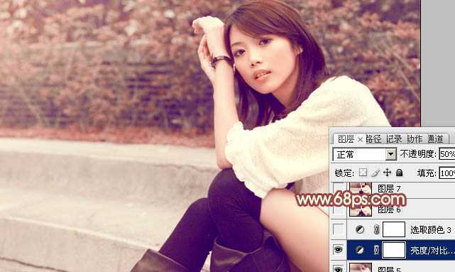 ‘Photoshop为外景美女图片调制出甜美的淡红色‘