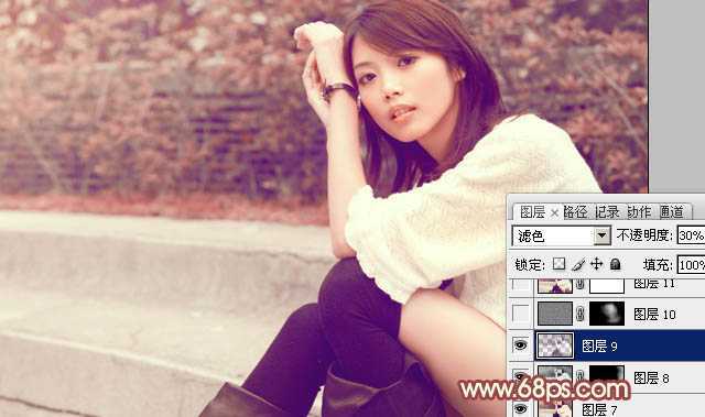 ‘Photoshop为外景美女图片调制出甜美的淡红色‘