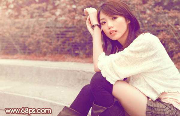 ‘Photoshop为外景美女图片调制出甜美的淡红色‘