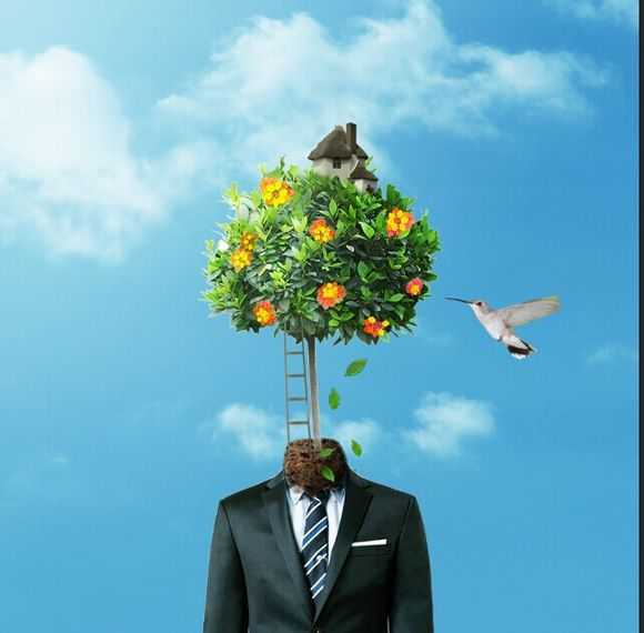 ‘PS教你打造超现实主义作品：长在身上的树‘