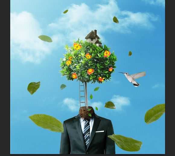 ‘PS教你打造超现实主义作品：长在身上的树‘