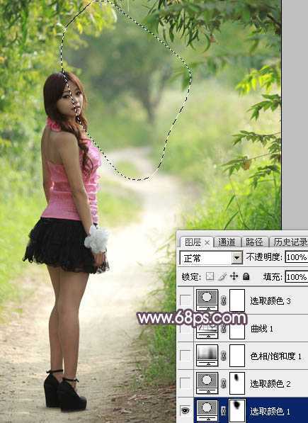 ‘Photoshop为树林人物图片打造梦幻的淡调蓝紫色‘
