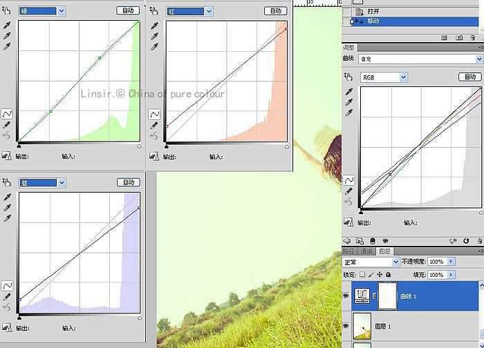 ‘Photoshop将原野人物图片增加上韩系淡绿效果‘