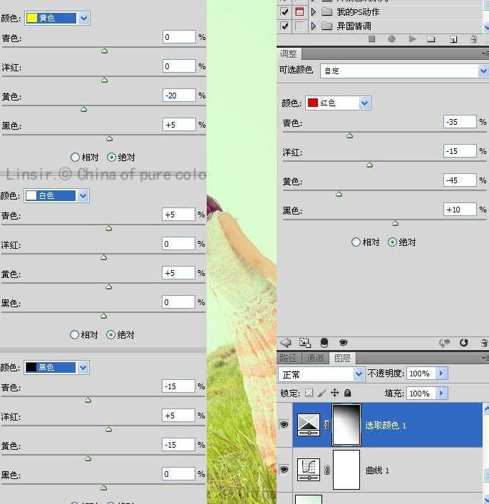 ‘Photoshop将原野人物图片增加上韩系淡绿效果‘