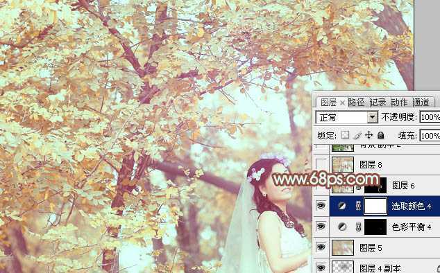 ‘Photoshop将树林婚片增加上清爽的淡橙色效果‘