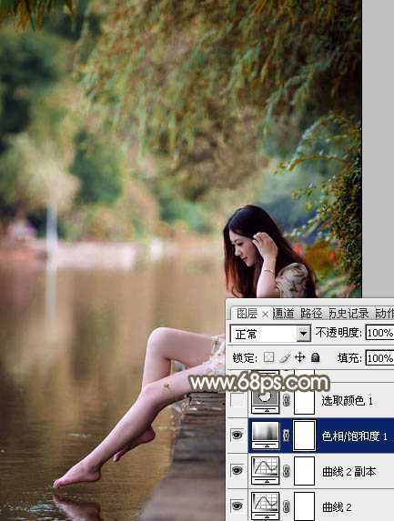 ‘Photoshop将河景美女图片打造甜美的红褐色‘