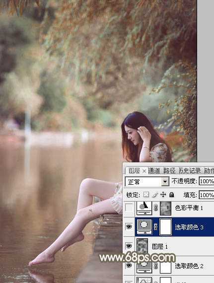 ‘Photoshop将河景美女图片打造甜美的红褐色‘