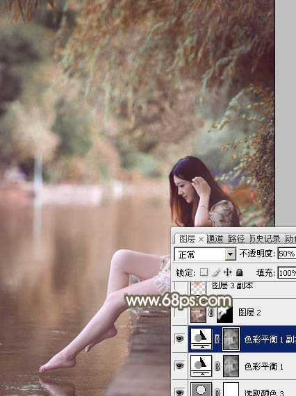 ‘Photoshop将河景美女图片打造甜美的红褐色‘