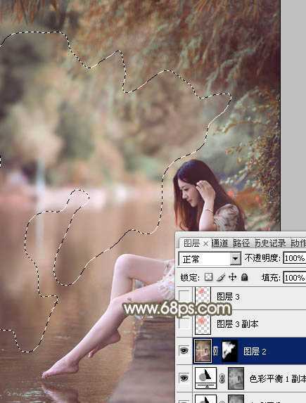 ‘Photoshop将河景美女图片打造甜美的红褐色‘