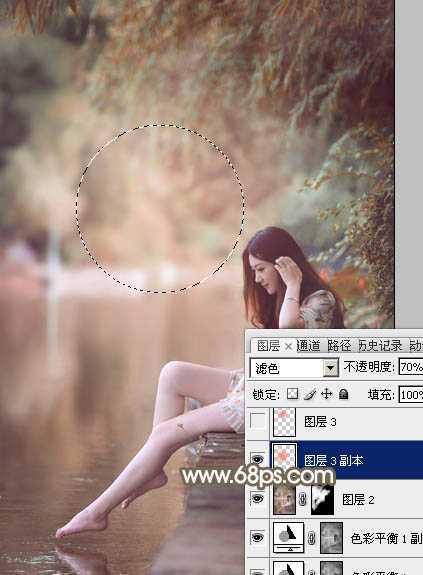 ‘Photoshop将河景美女图片打造甜美的红褐色‘