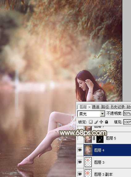 ‘Photoshop将河景美女图片打造甜美的红褐色‘