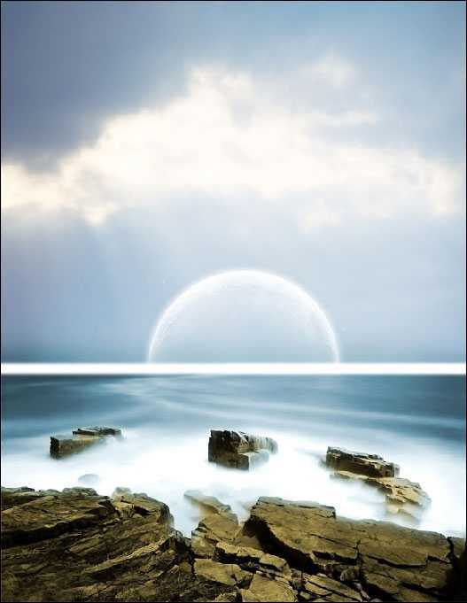 ‘photoshop合成梦幻的海上明月‘