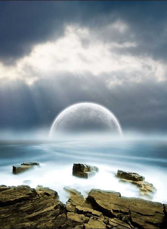 ‘photoshop合成梦幻的海上明月‘