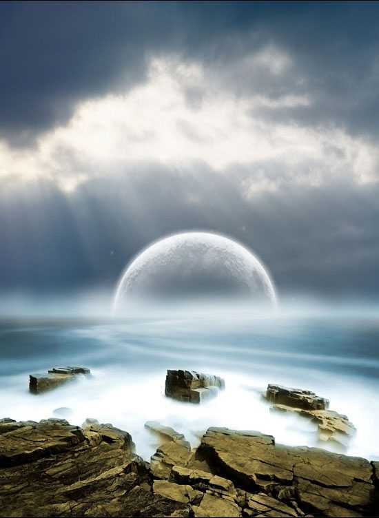 ‘photoshop合成梦幻的海上明月‘