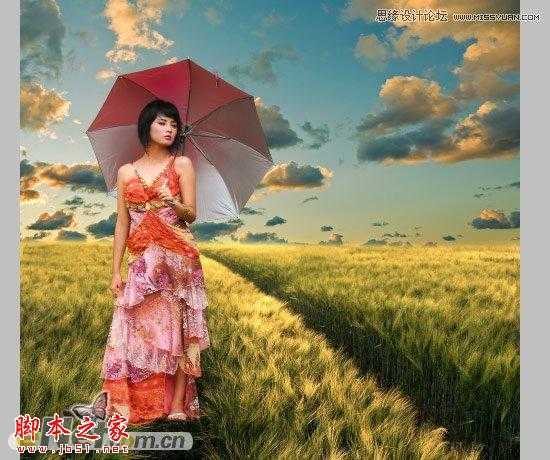 ‘Photoshop合成制作在草丛中行走的美女场景‘
