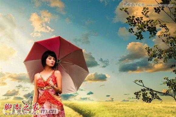 ‘Photoshop合成制作在草丛中行走的美女场景‘