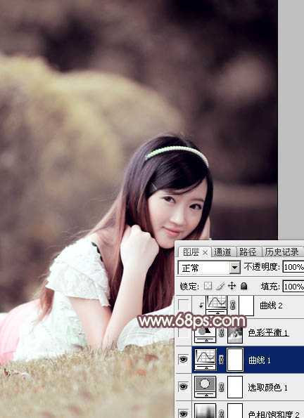 ‘Photoshop打造柔和的古典红褐色外景美女图片‘