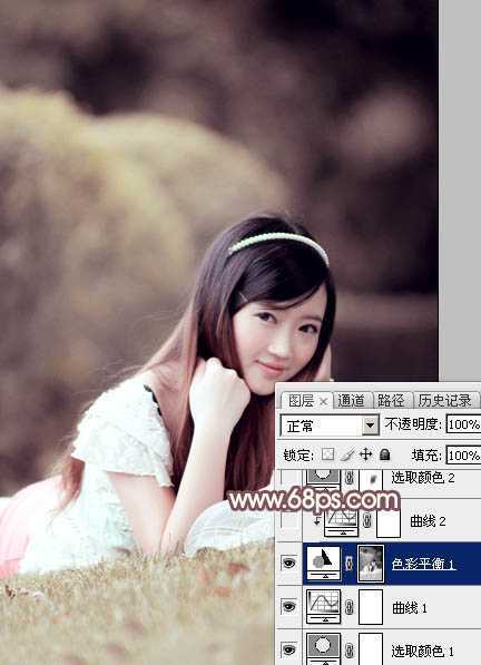 ‘Photoshop打造柔和的古典红褐色外景美女图片‘