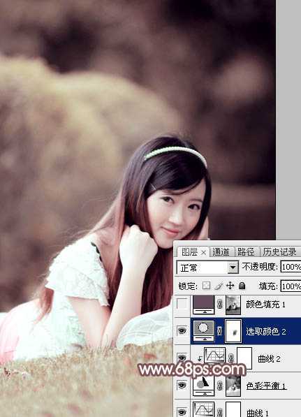 ‘Photoshop打造柔和的古典红褐色外景美女图片‘