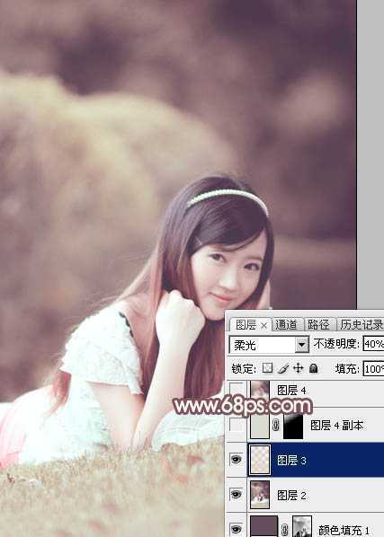 ‘Photoshop打造柔和的古典红褐色外景美女图片‘