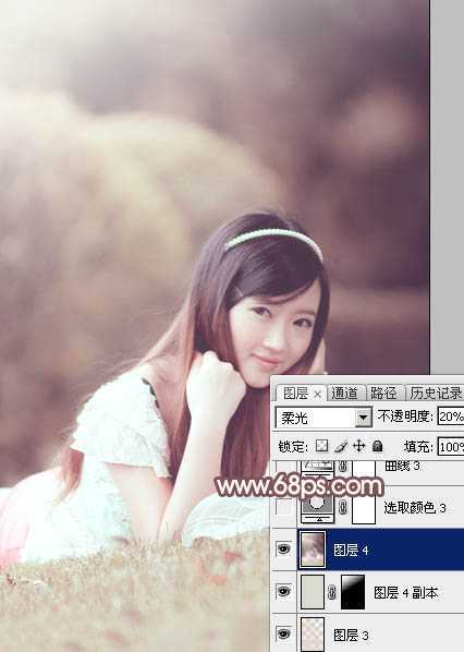 ‘Photoshop打造柔和的古典红褐色外景美女图片‘