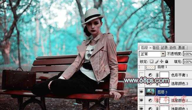 ‘Photoshop为树林人物图片加上强对比的青褐色效果教程‘