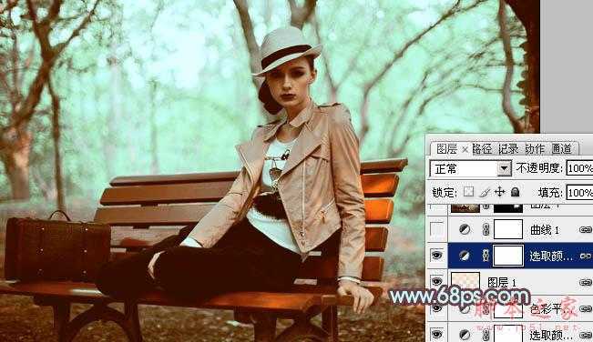 ‘Photoshop为树林人物图片加上强对比的青褐色效果教程‘