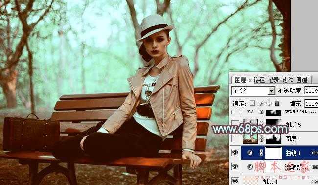‘Photoshop为树林人物图片加上强对比的青褐色效果教程‘