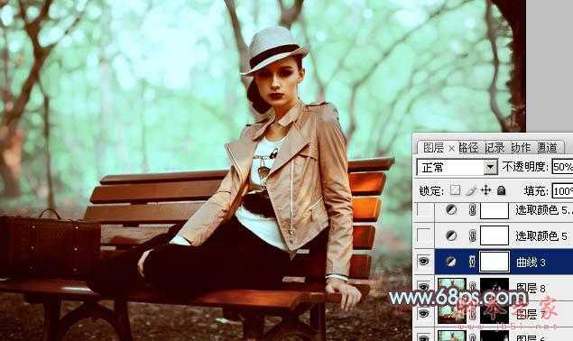 ‘Photoshop为树林人物图片加上强对比的青褐色效果教程‘
