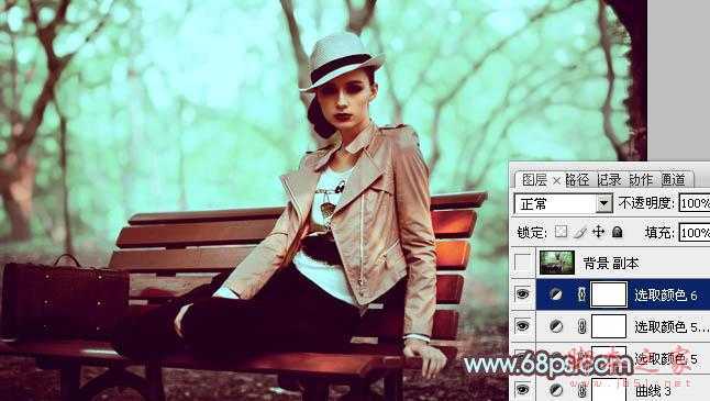 ‘Photoshop为树林人物图片加上强对比的青褐色效果教程‘