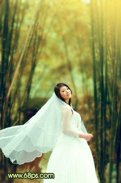 ‘Photoshop将竹林婚片调制出漂亮的古典黄绿色效果‘