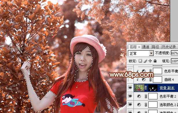 ‘Photoshop打造唯美的橙红色树林人物图片‘