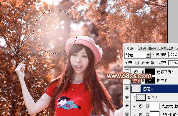 ‘Photoshop打造唯美的橙红色树林人物图片‘