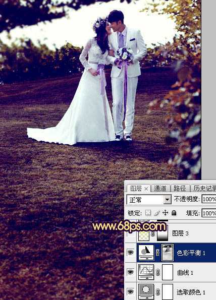 ‘Photoshop制作唯美的霞光草地婚片‘