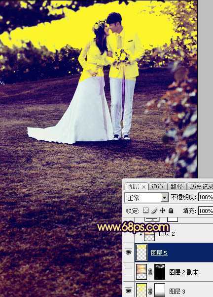 ‘Photoshop制作唯美的霞光草地婚片‘