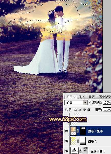 ‘Photoshop制作唯美的霞光草地婚片‘