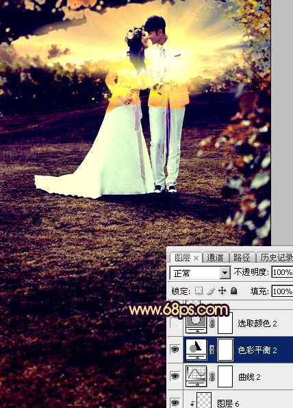 ‘Photoshop制作唯美的霞光草地婚片‘
