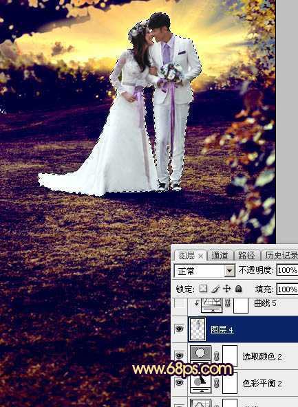 ‘Photoshop制作唯美的霞光草地婚片‘